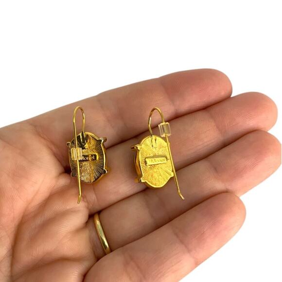 Monet Vintage Black Onyx Cabochon French Hook Earrings - Picture 3 of 6